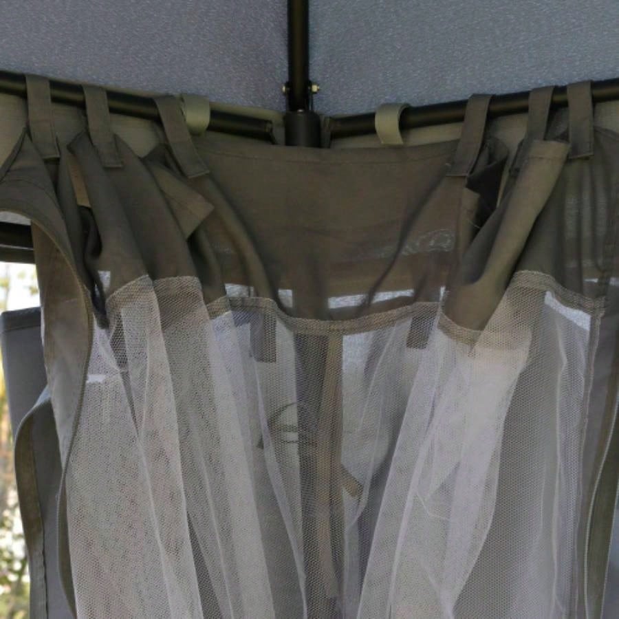 Outsunny 12x 12 Round Outdoor Gazebo, Patio Dome Gazebo Canopy Shelter with Double Roof, Netting Sidewalls and Curtains, Zippered Doors, Strong Steel Frame,