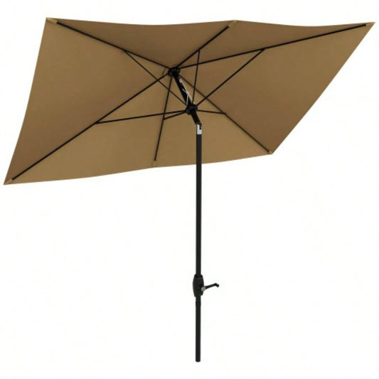 Outsunny 6.5x 10 Rectangular Market, Patio Outdoor Table with Crank and Push Button Tilt, Coffee