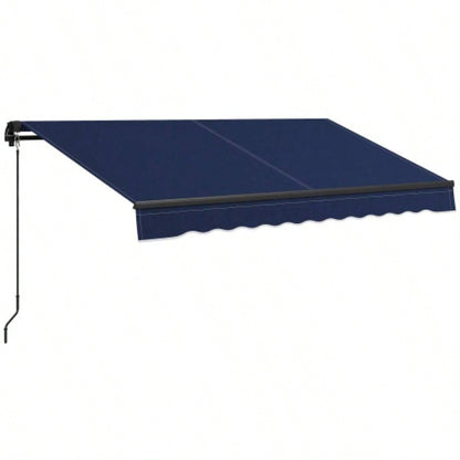 Outsunny 10x 8 Retractable Awning, Patio Awning Sunshade Shelter with Manual Crank Handle, 280gsm Resistant Fabric and Aluminum Frame Deck, Balcony, Yard, Blue