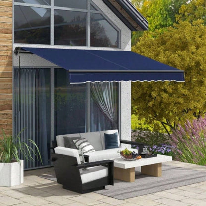 Outsunny 10x 8 Retractable Awning, Patio Awning Sunshade Shelter with Manual Crank Handle, 280gsm Resistant Fabric and Aluminum Frame Deck, Balcony, Yard, Blue