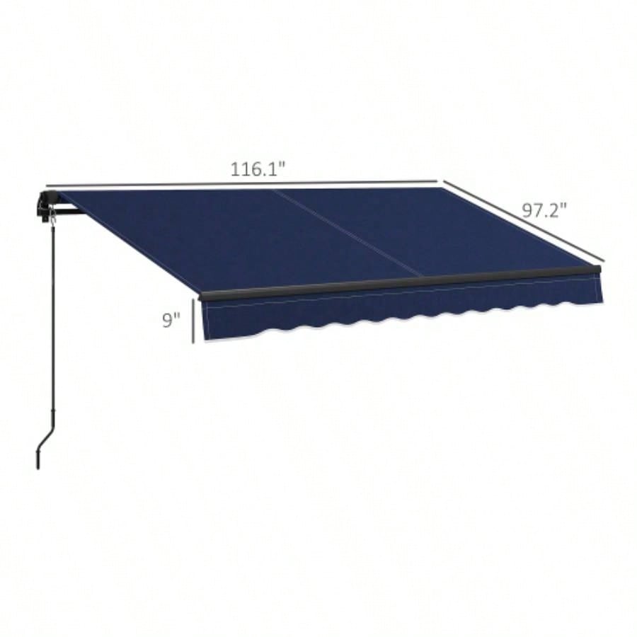 Outsunny 10x 8 Retractable Awning, Patio Awning Sunshade Shelter with Manual Crank Handle, 280gsm Resistant Fabric and Aluminum Frame Deck, Balcony, Yard, Blue