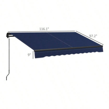 Outsunny 10x 8 Retractable Awning, Patio Awning Sunshade Shelter with Manual Crank Handle, 280gsm Resistant Fabric and Aluminum Frame Deck, Balcony, Yard, Blue
