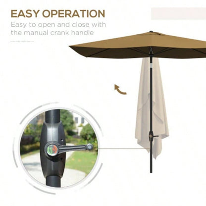 Outsunny 6.5x 10 Rectangular Market, Patio Outdoor Table with Crank and Push Button Tilt, Coffee