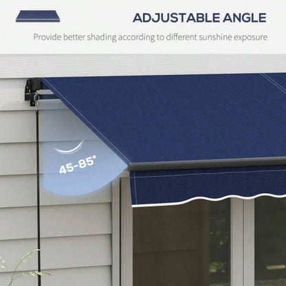 Outsunny 10x 8 Retractable Awning, Patio Awning Sunshade Shelter with Manual Crank Handle, 280gsm Resistant Fabric and Aluminum Frame Deck, Balcony, Yard, Blue