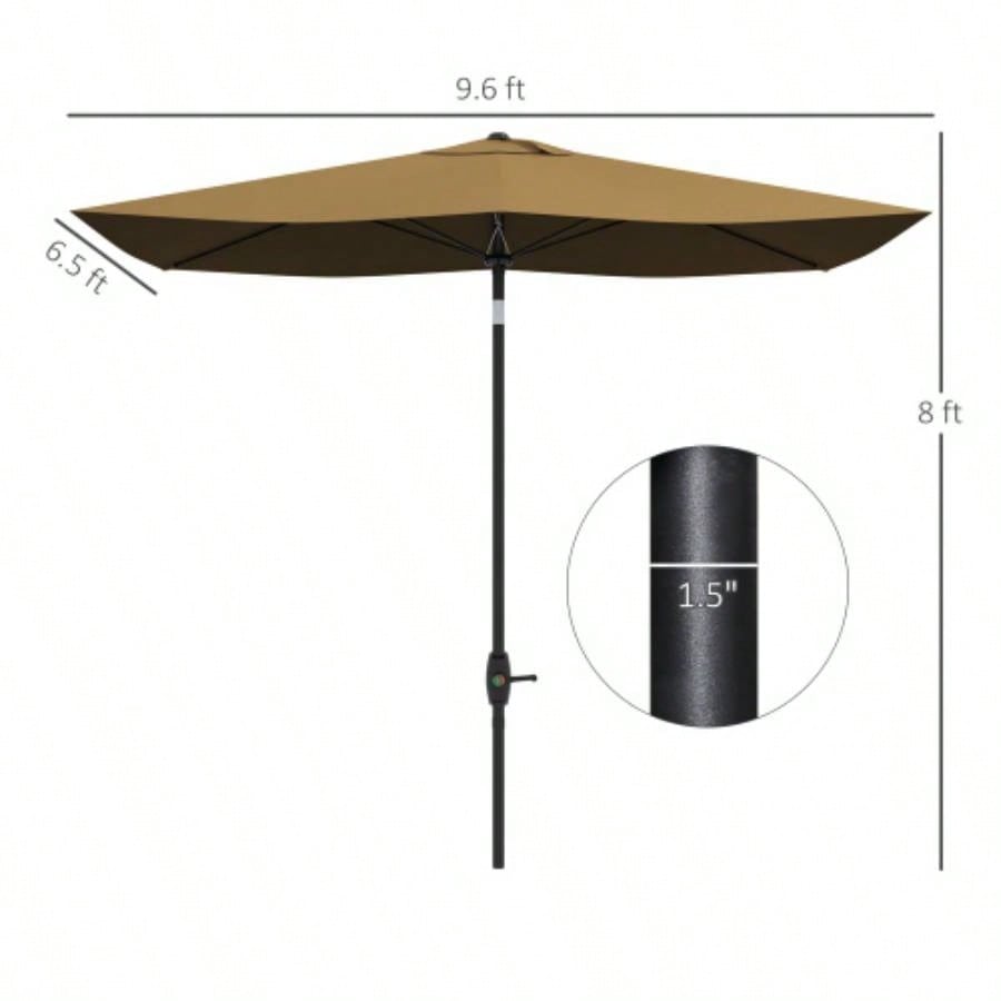 Outsunny 6.5x 10 Rectangular Market, Patio Outdoor Table with Crank and Push Button Tilt, Coffee