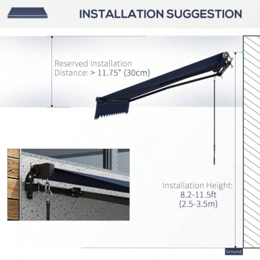 Outsunny 10x 8 Retractable Awning, Patio Awning Sunshade Shelter with Manual Crank Handle, 280gsm Resistant Fabric and Aluminum Frame Deck, Balcony, Yard, Blue