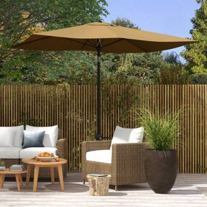 Outsunny 6.5x 10 Rectangular Market, Patio Outdoor Table with Crank and Push Button Tilt, Coffee