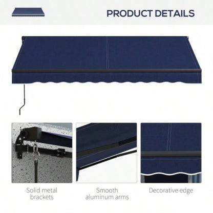 Outsunny 10x 8 Retractable Awning, Patio Awning Sunshade Shelter with Manual Crank Handle, 280gsm Resistant Fabric and Aluminum Frame Deck, Balcony, Yard, Blue