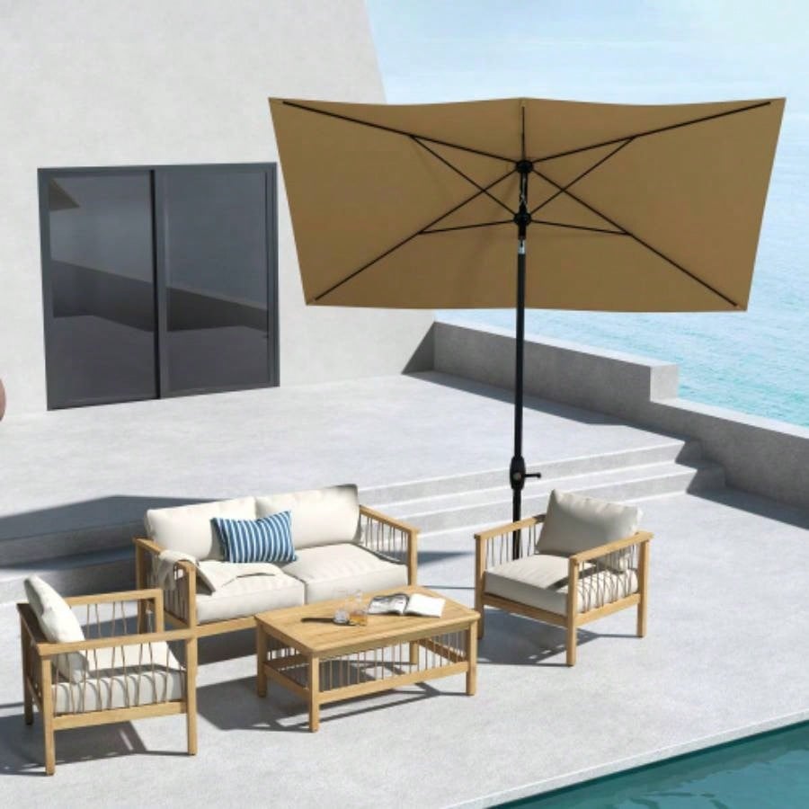 Outsunny 6.5x 10 Rectangular Market, Patio Outdoor Table with Crank and Push Button Tilt, Coffee