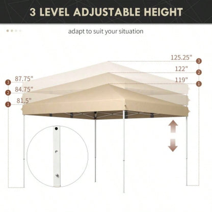 Outsunny 13x 13 Up Canopy Tent, Instant Shelter, Tents Parties, Height Adjustable, with Wheeled Carry Bag Outdoor, Garden, Patio, Parties, Beige