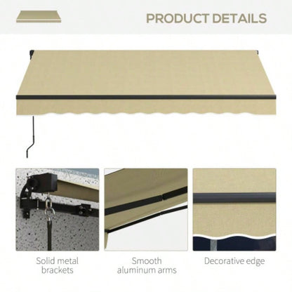 Outsunny 8x 6.5 Retractable Awning, Patio Awning Sunshade Shelter with Manual Crank Handle, 280gsm Resistant Fabric and Aluminum Frame Deck, Balcony, Yard, Beige