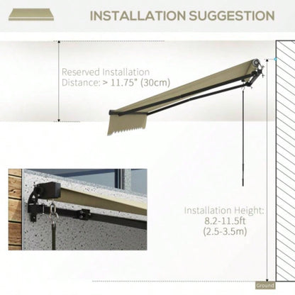 Outsunny 8x 6.5 Retractable Awning, Patio Awning Sunshade Shelter with Manual Crank Handle, 280gsm Resistant Fabric and Aluminum Frame Deck, Balcony, Yard, Beige