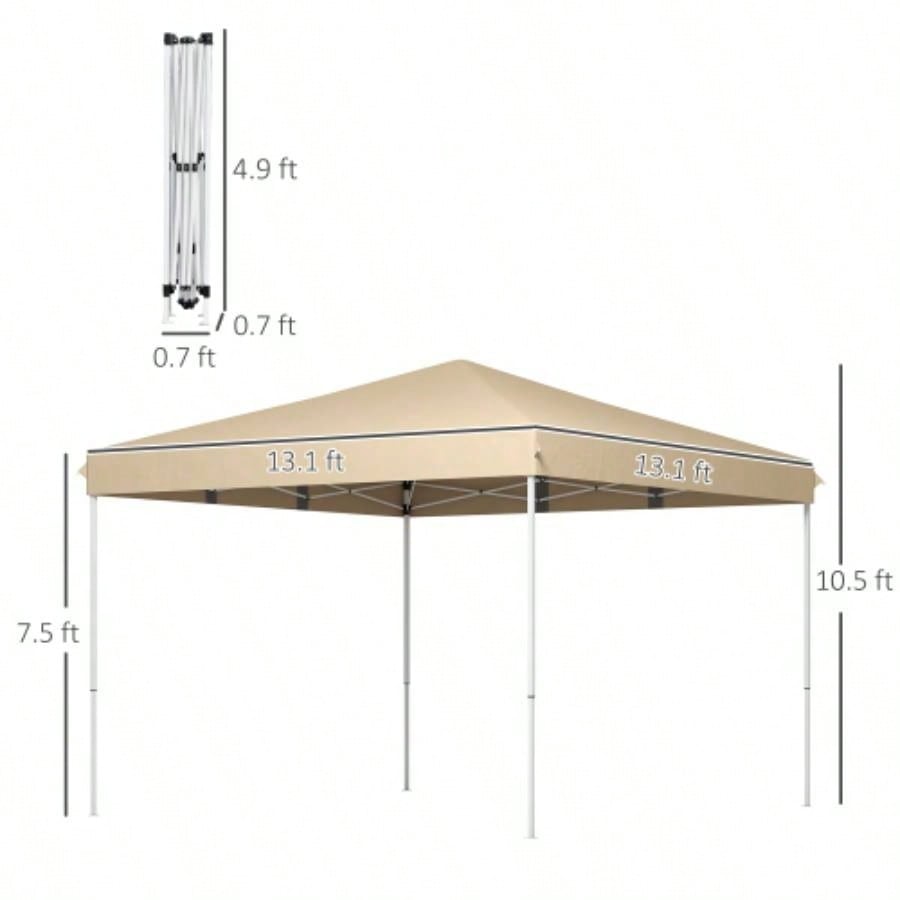 Outsunny 13x 13 Up Canopy Tent, Instant Shelter, Tents Parties, Height Adjustable, with Wheeled Carry Bag Outdoor, Garden, Patio, Parties, Beige