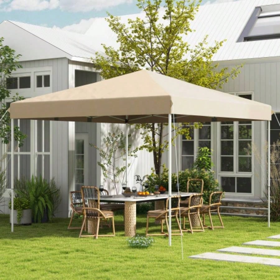 Outsunny 13x 13 Up Canopy Tent, Instant Shelter, Tents Parties, Height Adjustable, with Wheeled Carry Bag Outdoor, Garden, Patio, Parties, Beige