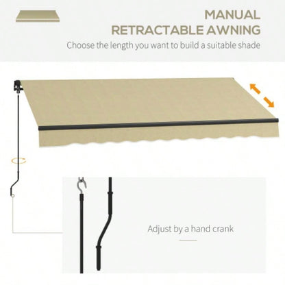 Outsunny 8x 6.5 Retractable Awning, Patio Awning Sunshade Shelter with Manual Crank Handle, 280gsm Resistant Fabric and Aluminum Frame Deck, Balcony, Yard, Beige