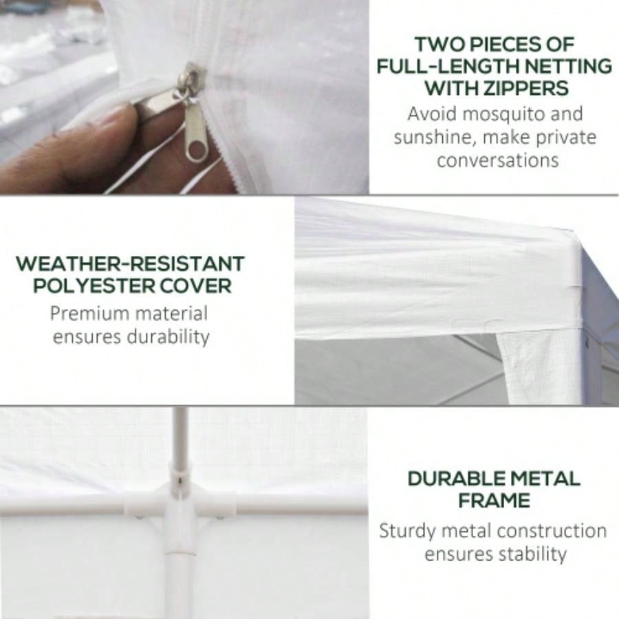 Outsunny 10x 20 Party Tent, Outdoor Wedding Canopy Gazebo with 6 Removable Sidewalls, Shade Shelter Events, BBQs, White