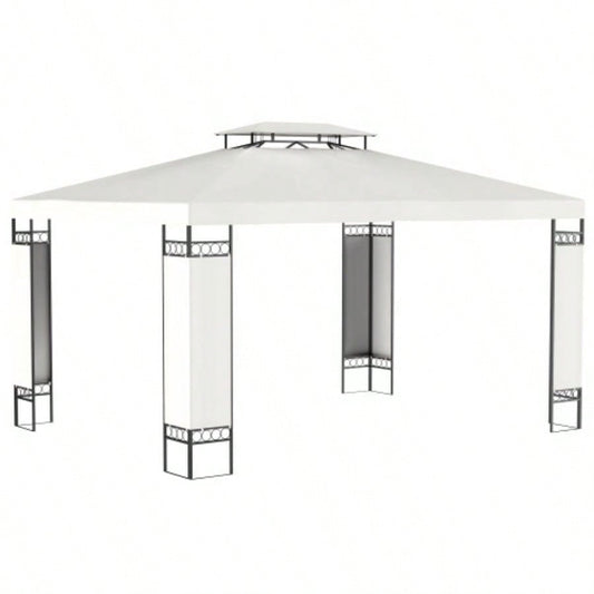 Outsunny 10x 13 Patio Gazebo, Double Roof Outdoor Gazebo Canopy Shelter with Screen Decorate Corner Frame, Garden, Lawn, Backyard and Deck, White