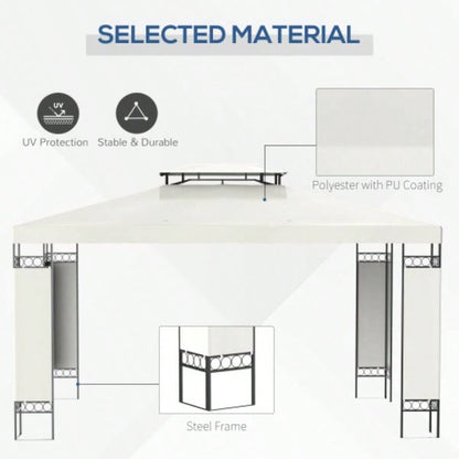 Outsunny 10x 13 Patio Gazebo, Double Roof Outdoor Gazebo Canopy Shelter with Screen Decorate Corner Frame, Garden, Lawn, Backyard and Deck, White