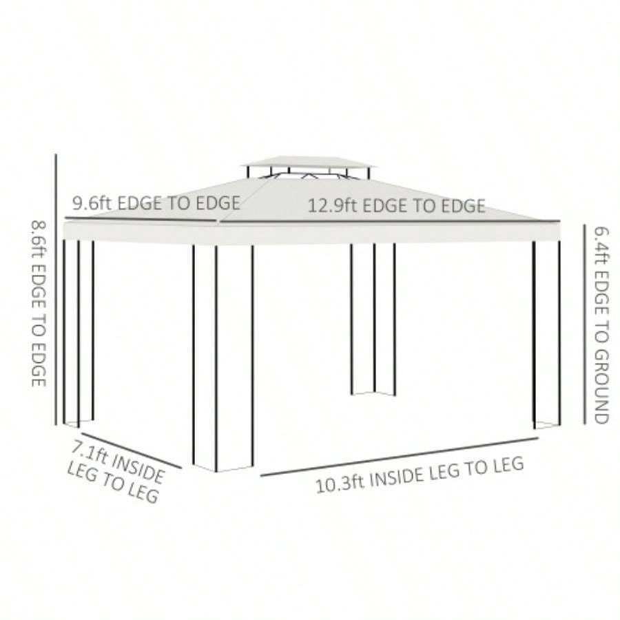 Outsunny 10x 13 Patio Gazebo, Double Roof Outdoor Gazebo Canopy Shelter with Screen Decorate Corner Frame, Garden, Lawn, Backyard and Deck, White