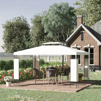 Outsunny 10x 13 Patio Gazebo, Double Roof Outdoor Gazebo Canopy Shelter with Screen Decorate Corner Frame, Garden, Lawn, Backyard and Deck, White