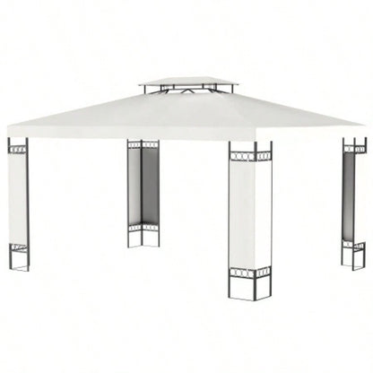 Outsunny 10x 13 Patio Gazebo, Double Roof Outdoor Gazebo Canopy Shelter with Screen Decorate Corner Frame, Garden, Lawn, Backyard and Deck, White