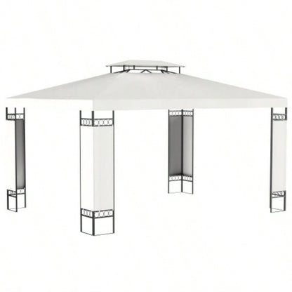 Outsunny 10x 13 Patio Gazebo, Double Roof Outdoor Gazebo Canopy Shelter with Screen Decorate Corner Frame, Garden, Lawn, Backyard and Deck, White
