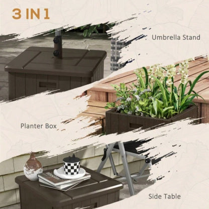 Outsunny 3 - in - 1 Outdoor Base, Coffee End Table, Flower Box Planter with Drain Hole, 175 lbs. Capacity Fillable Patio Stand Table with Wheels and Handles, Brown