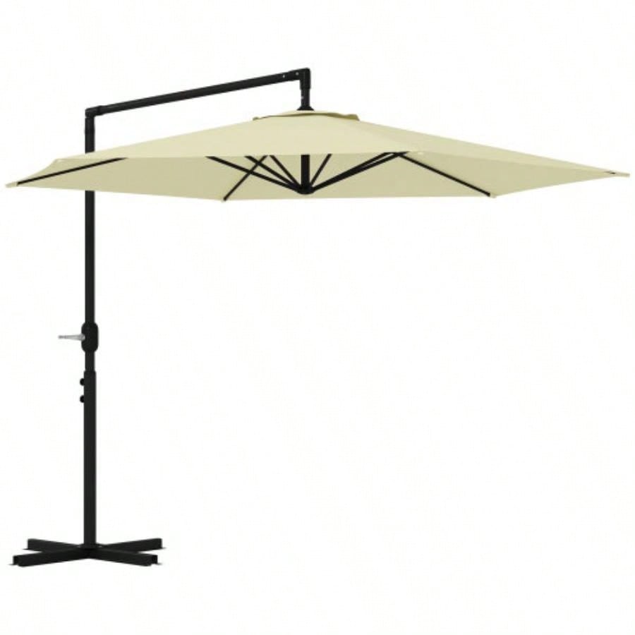 Outsunny 9.5FT Cantilever Patio with Crank, Base and Vent, Round Hanging Offset, Heavy Duty Outdoor Garden, Pool, Backyard, Deck, Beige