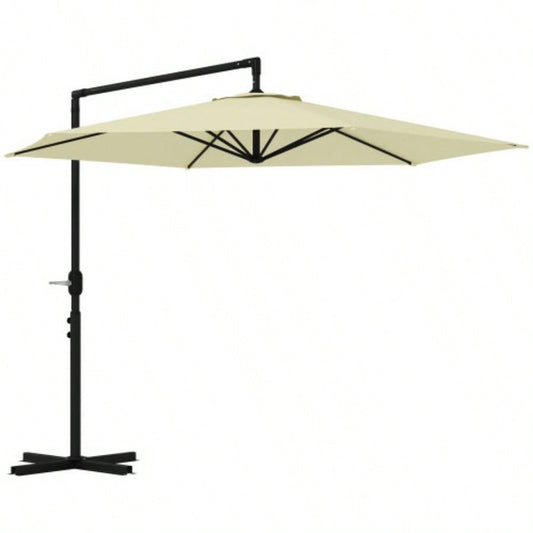 Outsunny 9.5FT Cantilever Patio with Crank, Base and Vent, Round Hanging Offset, Heavy Duty Outdoor Garden, Pool, Backyard, Deck, Beige