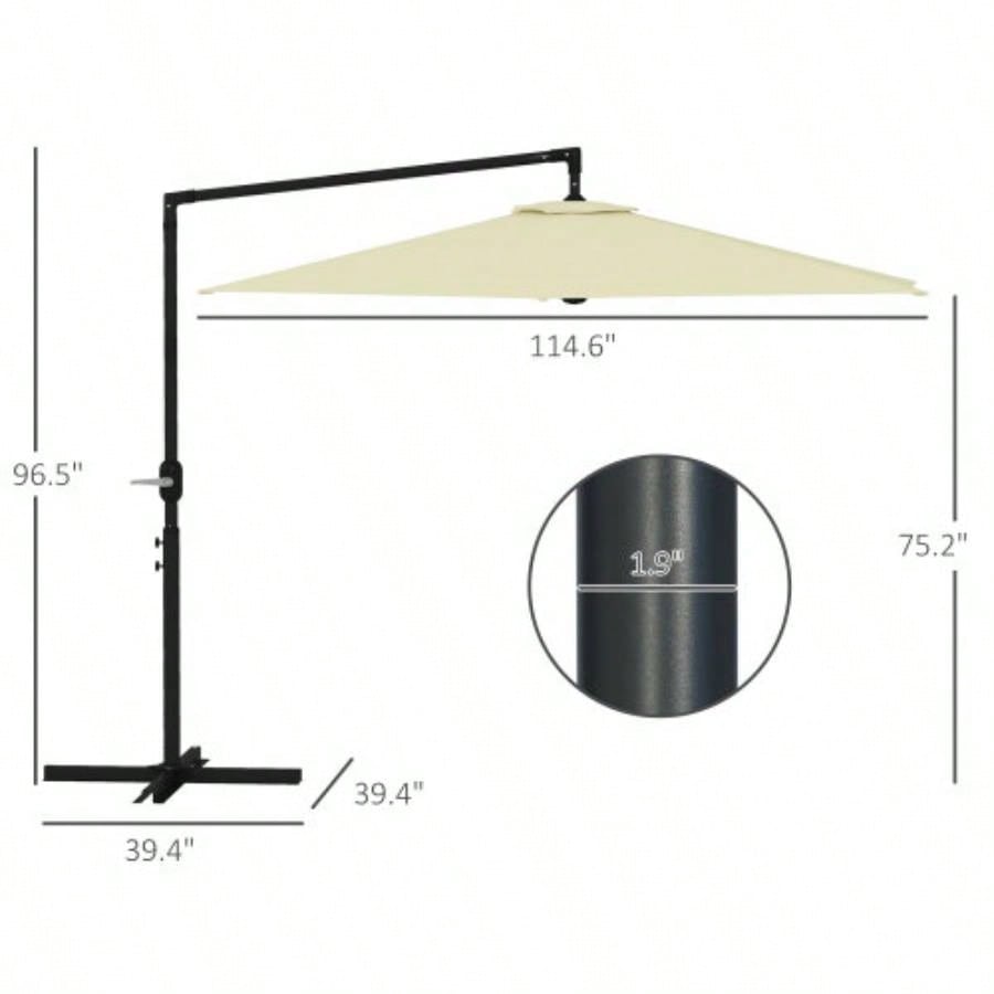 Outsunny 9.5FT Cantilever Patio with Crank, Base and Vent, Round Hanging Offset, Heavy Duty Outdoor Garden, Pool, Backyard, Deck, Beige