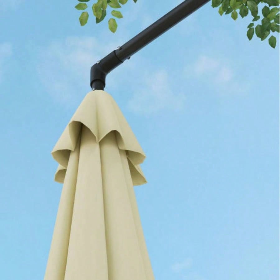 Outsunny 9.5FT Cantilever Patio with Crank, Base and Vent, Round Hanging Offset, Heavy Duty Outdoor Garden, Pool, Backyard, Deck, Beige