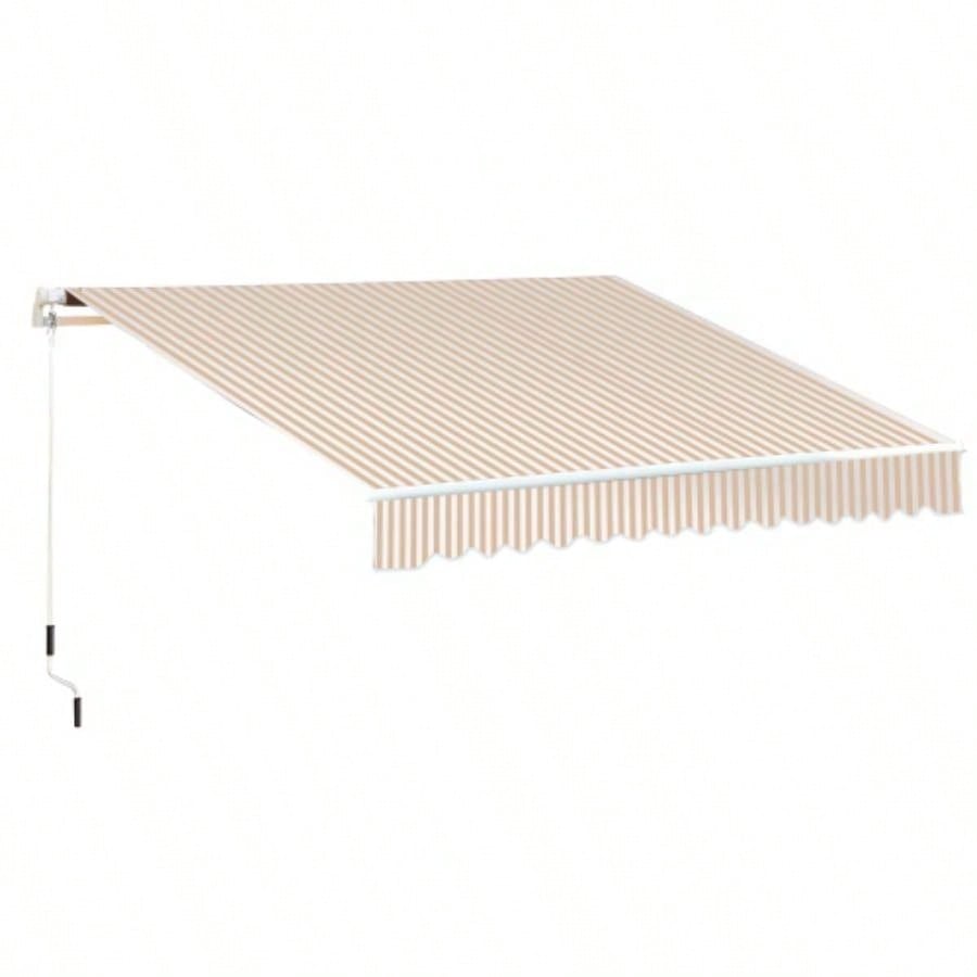 Outsunny 13x 8 Retractable Awning, Patio Awnings, Sunshade Shelter/ Manual Crank Handle, - Resistant Fabric and Aluminum Frame Deck, Balcony, Yard, Beige Stripes