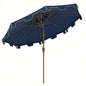 Outsunny 9 Patio with Push Button Tilt and Crank, Double Top Ruffled Outdoor Market Table with 8 Ribs, Garden, Deck, Pool, Dark Blue