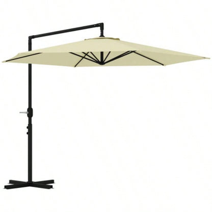 Outsunny 9.5FT Cantilever Patio with Crank, Base and Vent, Round Hanging Offset, Heavy Duty Outdoor Garden, Pool, Backyard, Deck, Beige