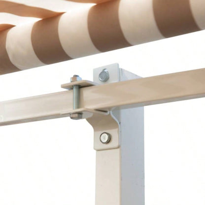 Outsunny 13x 8 Retractable Awning, Patio Awnings, Sunshade Shelter/ Manual Crank Handle, - Resistant Fabric and Aluminum Frame Deck, Balcony, Yard, Beige Stripes