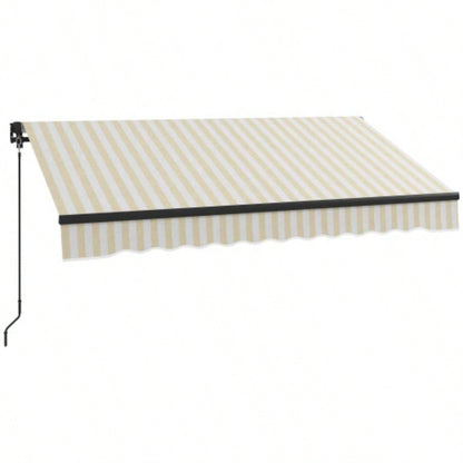 Outsunny 8x 6.5 Retractable Awning, Patio Awning Sunshade Shelter with Manual Crank Handle, 280gsm Resistant Fabric and Aluminum Frame Deck, Balcony, Yard, Beige and White