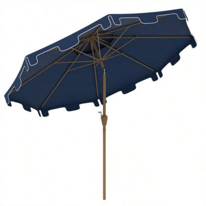 Outsunny 9 Patio with Push Button Tilt and Crank, Double Top Ruffled Outdoor Market Table with 8 Ribs, Garden, Deck, Pool, Dark Blue