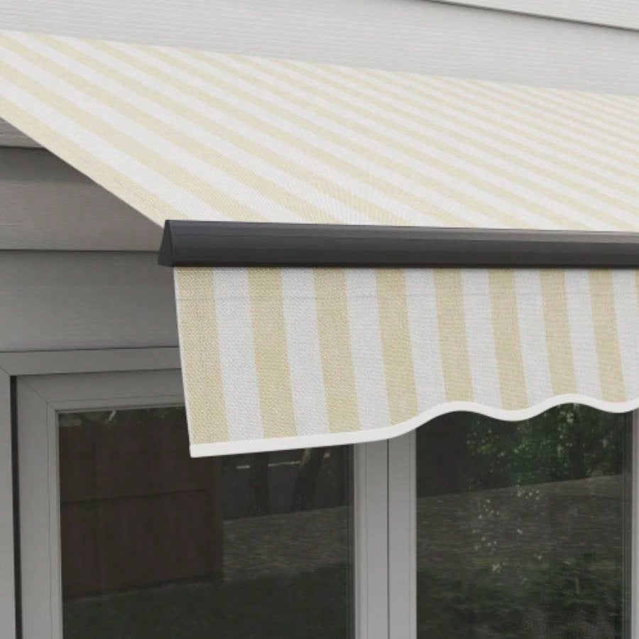 Outsunny 8x 6.5 Retractable Awning, Patio Awning Sunshade Shelter with Manual Crank Handle, 280gsm Resistant Fabric and Aluminum Frame Deck, Balcony, Yard, Beige and White