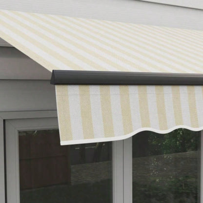 Outsunny 8x 6.5 Retractable Awning, Patio Awning Sunshade Shelter with Manual Crank Handle, 280gsm Resistant Fabric and Aluminum Frame Deck, Balcony, Yard, Beige and White