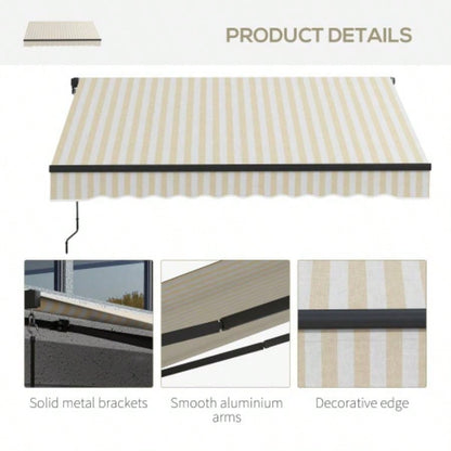 Outsunny 8x 6.5 Retractable Awning, Patio Awning Sunshade Shelter with Manual Crank Handle, 280gsm Resistant Fabric and Aluminum Frame Deck, Balcony, Yard, Beige and White
