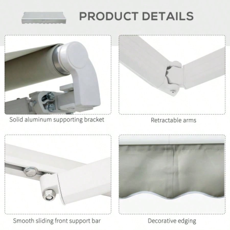 Outsunny 8x Patio Retractable Awning, Manual Exterior Shade Deck Window Cover,