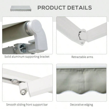 Outsunny 8x Patio Retractable Awning, Manual Exterior Shade Deck Window Cover,