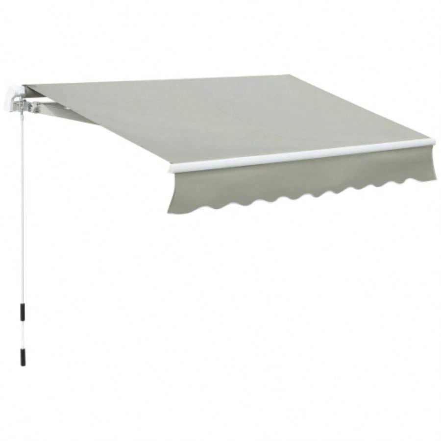 Outsunny 8x Patio Retractable Awning, Manual Exterior Shade Deck Window Cover,