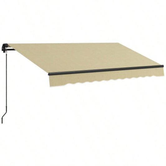 Outsunny 10x 8 Retractable Awning, Patio Awning Sunshade Shelter with Manual Crank Handle, 280gsm Resistant Fabric and Aluminum Frame Deck, Balcony, Yard, Beige