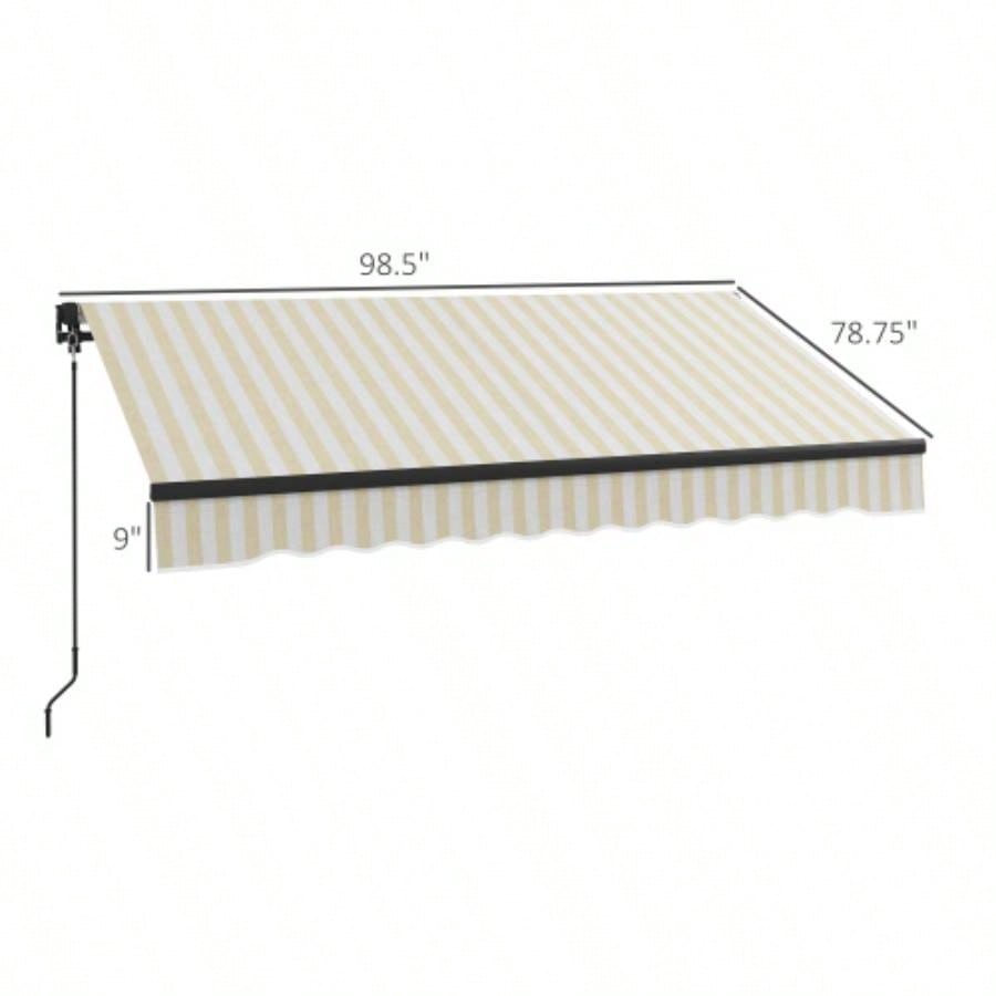 Outsunny 8x 6.5 Retractable Awning, Patio Awning Sunshade Shelter with Manual Crank Handle, 280gsm Resistant Fabric and Aluminum Frame Deck, Balcony, Yard, Beige and White