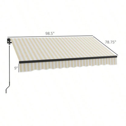 Outsunny 8x 6.5 Retractable Awning, Patio Awning Sunshade Shelter with Manual Crank Handle, 280gsm Resistant Fabric and Aluminum Frame Deck, Balcony, Yard, Beige and White