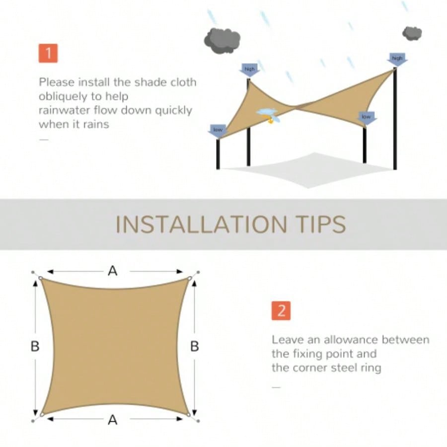 Outsunny 13x 20 Rectangle Shade Sail Canopy Outdoor Shade Sail Cloth Patio Deck Yard with D - Rings and Rope Included - Sand