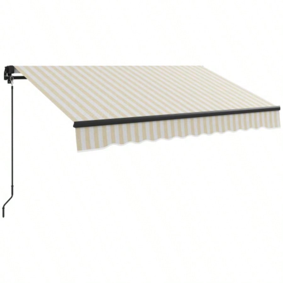 Outsunny 8x 6.5 Retractable Awning, Patio Awning Sunshade Shelter with Manual Crank Handle, 280gsm Resistant Fabric and Aluminum Frame Deck, Balcony, Yard, Beige and White