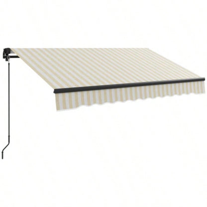 Outsunny 8x 6.5 Retractable Awning, Patio Awning Sunshade Shelter with Manual Crank Handle, 280gsm Resistant Fabric and Aluminum Frame Deck, Balcony, Yard, Beige and White