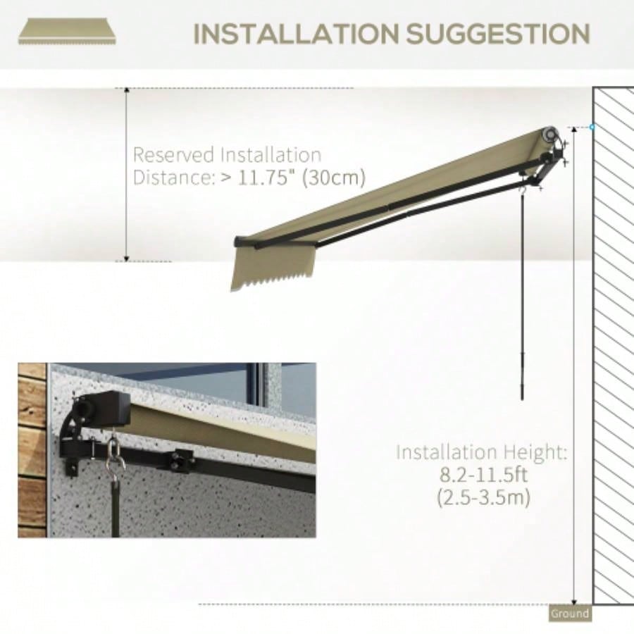 Outsunny 10x 8 Retractable Awning, Patio Awning Sunshade Shelter with Manual Crank Handle, 280gsm Resistant Fabric and Aluminum Frame Deck, Balcony, Yard, Beige